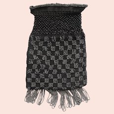 Beautiful Black Beaded, Knitted and Crocheted Bag, 1920’s