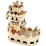 Beautifully Detailed Tower of Belem Pendant - 14K Gold