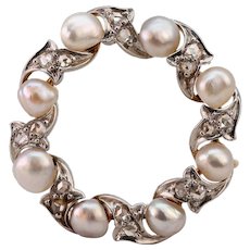 Black Starr & Frost Natural Pearl & Rose Diamond Wreath Pin