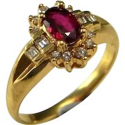 Blood Red Ruby Ring 18K Gold Vintage Ruby Diamond Ring Ruby Engagement Ring Ruby Anniversary Ring Ruby Wedding Band Natural Ruby Ring 750