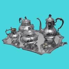 Boulenger, Antique 6pc. "Rocaille" French 950 Sterling Silver Tea / Coffee Set with Sterling Serving Tray
