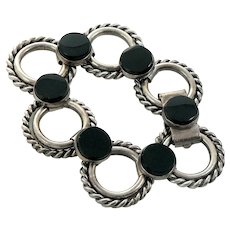 Carmen Beckmann Onyx and Sterling Mexican Bracelet