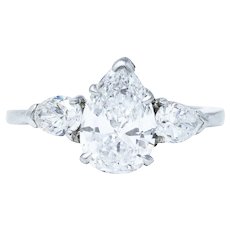 Cartier Mid-Century 2.06 CTW Diamond Platinum Pear Three Stone Engagement Ring