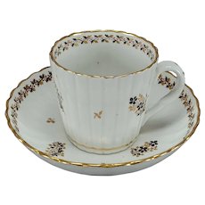 Chamberlain Worcester Puce Brown & Gold Floral New Fluted Coffee Cup & Saucer