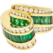 Charles Krypell 4.00 CTW Emerald Diamond 18 Karat Gold Ribbon Ring