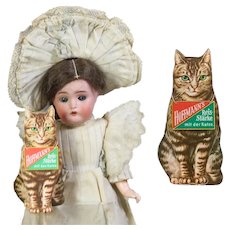 Charming! Vintage German Doll Roombox Cat Rice Advertising Mini Sign! Brown