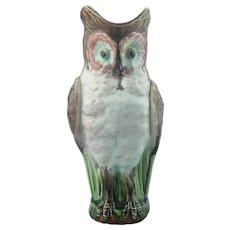 Circa 1885: An attractive William Brownfield antique novelty Majolica pottery Owl Jug