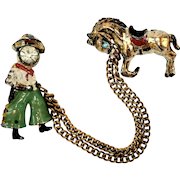 Cowboy and Bucking Bronco Chatelaine Brooch