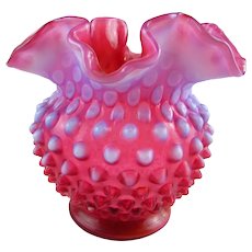 Cranberry Hobnail Vase With Ruffled Edge