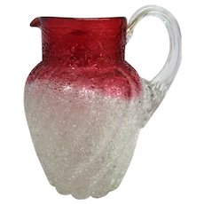 RARE Cranberry and white Overshot Pitcher