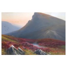Daniel Sherrin, The Elder (1868-1940) - Original Signed Gouache Painting "Scottish Highlands"  -