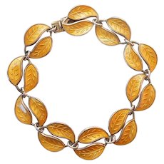 David-Andersen D-A Double-Leaf Bracelet – Sterling Silver and Golden Yellow Guilloche Enamel