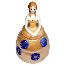 Deco Vintage Porcelain Figural Lady Doll Inkwell Box Rare Noritake Luster