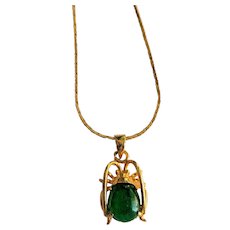 Demure Green Stone Bug Pendant Necklace