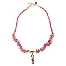 Diamond & Tourmaline Pendant on Necklace of  Precious Pink Tourmalines