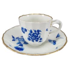 Dr Wall Worcester Hand Painted Blue Floral & Gold Coffee Cup & Saucer Circa 1755-1775