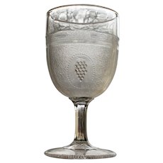 EAPG "Banded Beaded Grape Medallion" Goblet, Early American Pattern Glass