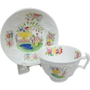 Early 19th C. Staffordshire Embossed Pearlware Cup and Saucer with Woman & Garden Urn