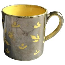 Early 19th Century Miniature Staffordshire Childs Mug, Canary Ware Silver Luster Childs Toy Size Yellow Ware Circa 1820