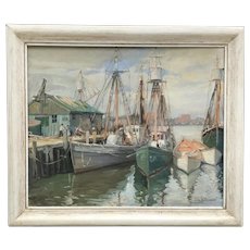 Early 20th C. American Coastal Scene Oil Painting