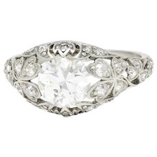 Edwardian 1.65 CTW Diamond Platinum Clover Engagement Ring