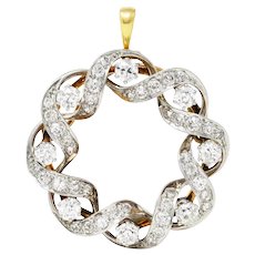 Edwardian 2.00 CTW Diamond Platinum-Topped 18 Karat Gold Wreath Pendant Brooch
