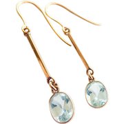 Elegant 9CT 9K Vintage Gold Aquamarine Drop Earrings