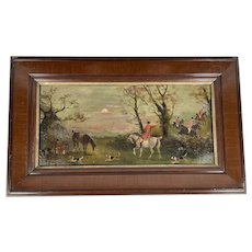 English Hunt Scene; Oil on Tin; and marked with the artist name.  Cecil C. P. Lawson
