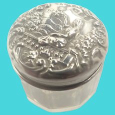 English Victorian Silver Repoussé Pill or Rouge Pot
