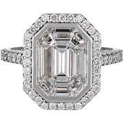 Face Up 5ct EMERALD Mosaic Diamond Halo Engagement Wedding 14k Ring
