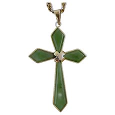 Faceted Jade Necklace Cross Crucifix Gold Plated Findings 22 Inch Chain