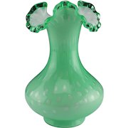 Fenton Art Glass Apple Green Bubble Optic 7.5" Vase 1961