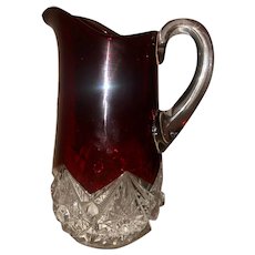 Flashed/Stained Ruby Glass Pitcher EAPG Souvenir 1909