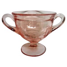 Footed Two Handled Etched Pink Depression Glass Sugar