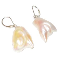 Free Form Cultured Baroque Pearl Earrings on Sterling