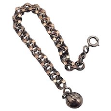 French Antique Silver and Rose Gold Vermeil Bracelet  with Ball Charm