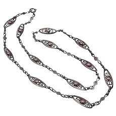 French Antique Silver and Rose Gold Vermeil Necklace -21"