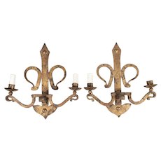 French Gilded Wrought Iron Sconce Pair