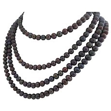 Freshwater Pearl Rope Necklace in Gorgeous Metallic  Aubergine, Green, Grey