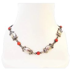 Georg Jensen Coral and Sterling Silver Necklace #15