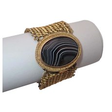 Georgian Pinchbeck and Banded Agate Clasp Cuff Bracelet