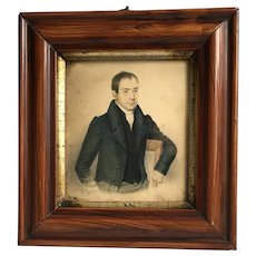 Georgian Portrait Miniature Samuel Hurt of Sheffield, English School Folk Art C 1830