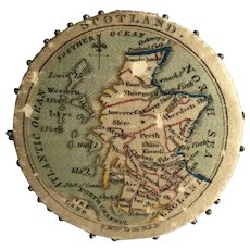 Rare Georgian Silk Pincushion Map of England, Scotland, England and Wales, Pin Keep Pin Wheel Circa 1815 AF