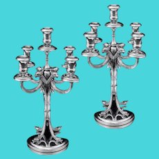 German - Two Early 20th Century 5-Candle Silver Candelabra, Museum Quality, Plus Storage Wraps.
