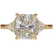 GIA 3.57ct Vintage Radiant Diamond Engagement Wedding 18k Yellow Gold Ring