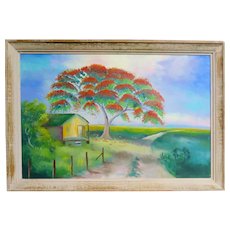 HALL OF FAME ORIGINAL FLORIDA HIGHWAYMEN - Hezekiah Hudson Baker (American 1940-2007) - LARGE Original Oil Painting "The Poinciana"