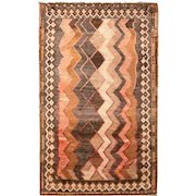 Hand-Knotted Mid-Century Vintage Gabbeh Rug – Beige-Brown Tribal Chevron Pattern " 3'6"x5'11" "