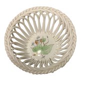 HEREND HUNGARY Rare Vintage Handpainted Open Weave Floral Basket Porcelain Bowl!