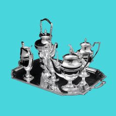 Herrmann - Viennese Antique 5pc Silver Tea / Coffee Set plus Serving Tray, 1860s