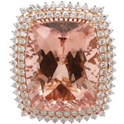 Huge Cocktail Morganite Diamonds 18K Rose Gold Ring